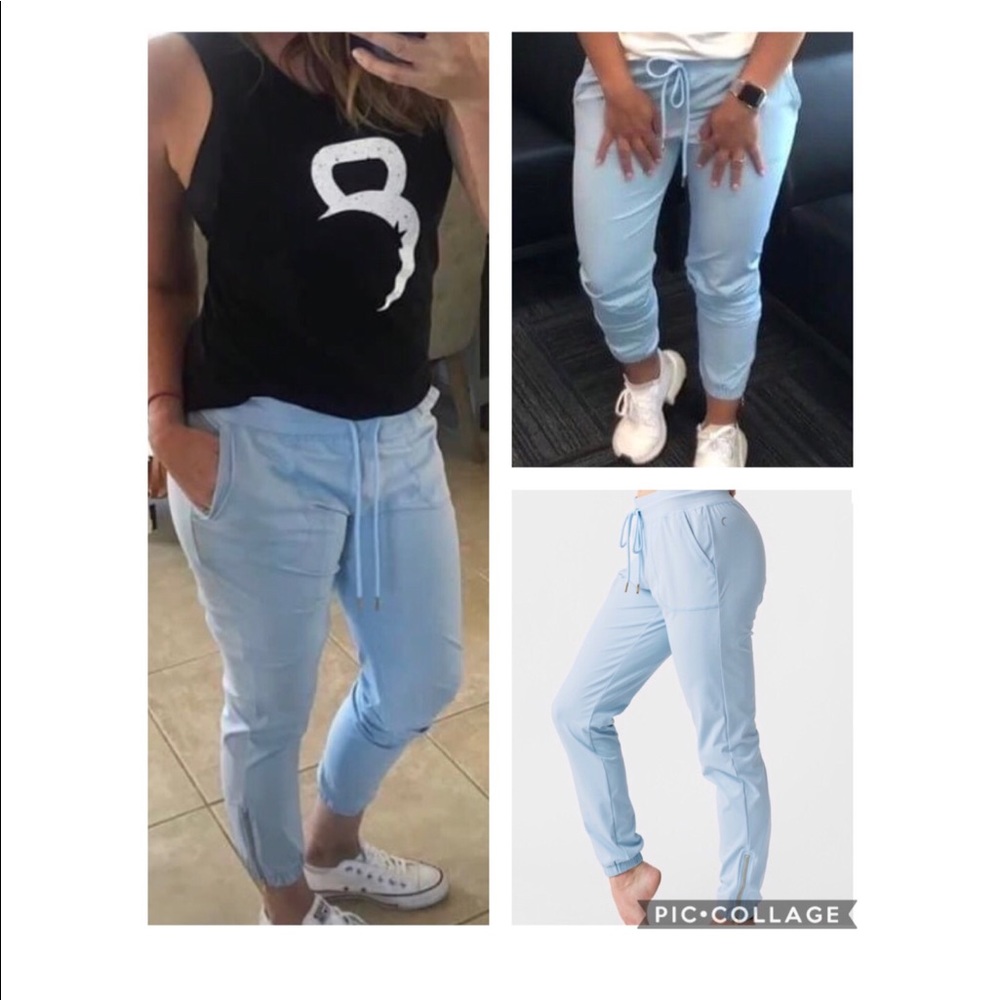 Zyia Sky Blue Peak Zipper Joggers